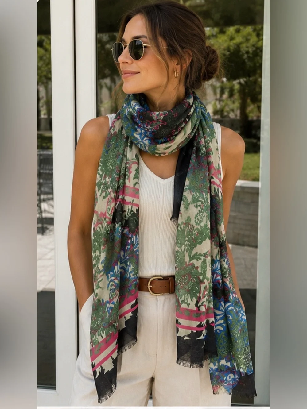 Unbranded Silk Cashmere Floral Scarf 80” x 28” – Colorful Botanical Print